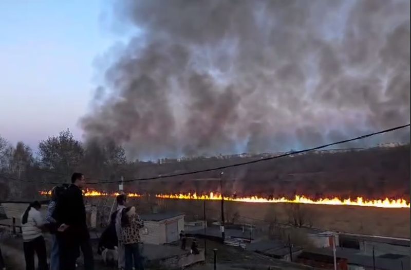 Почти 4,5 часа в дыму пожарные тушили огонь в пойме Кубры в Сызрани. Видео