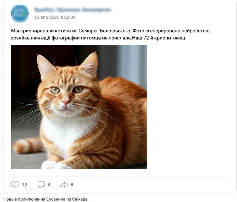 Котейку из Самарской области заморозили в азоте